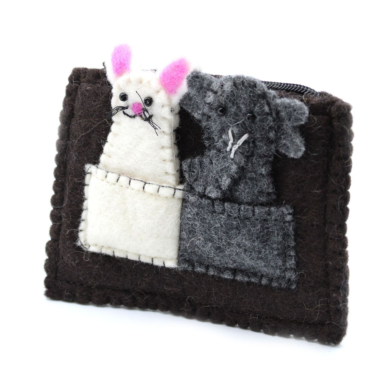 Felt Pouch with Finger Puppets – Elephant & Mouse