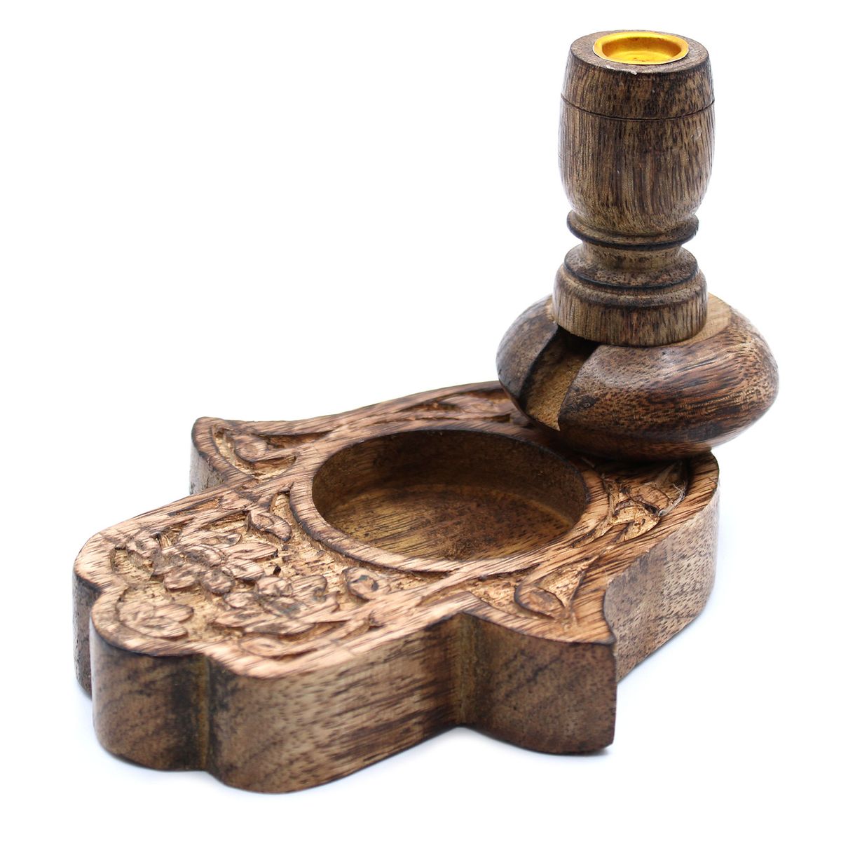 Mango Wood Backflow Incense Burner – Hamsa, Small