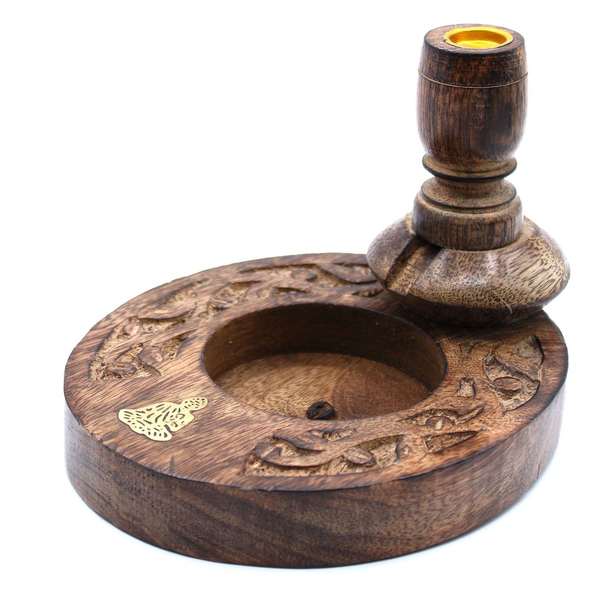 Mango Wood Backflow Incense Burner – Brass Buddha, Small