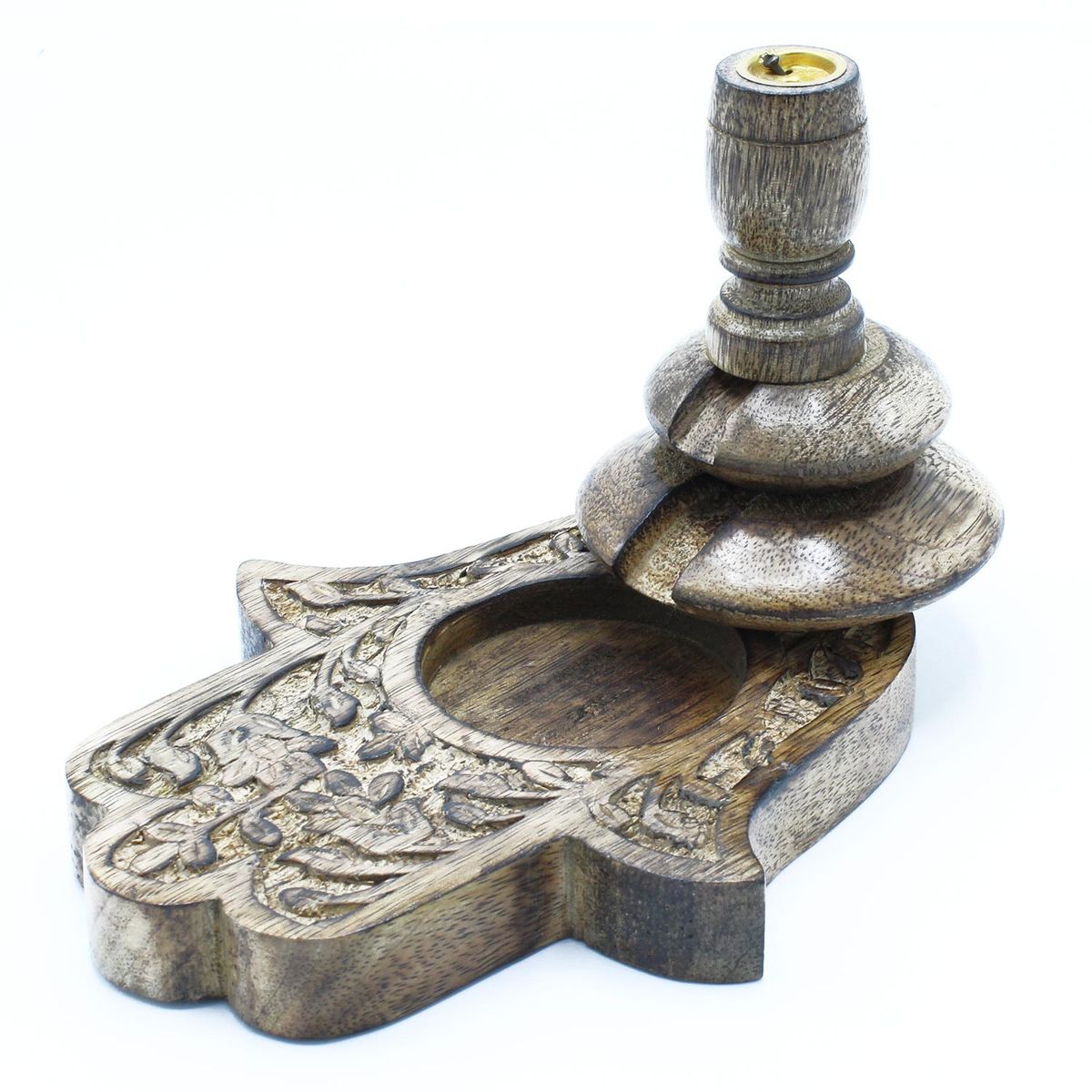 Mango Wood Backflow Incense Burner – Hamsa, Medium