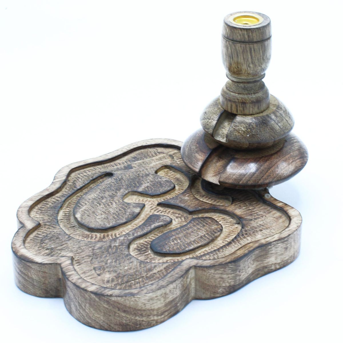 Mango Wood Backflow Incense Burner – Om, Medium