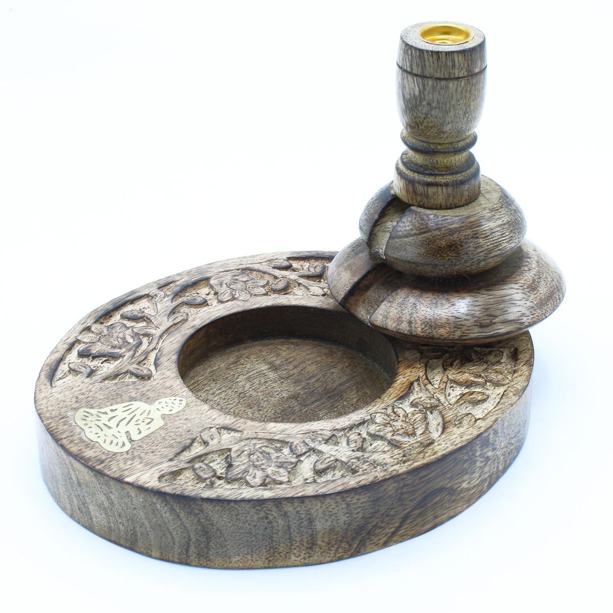Mango Wood Backflow Incense Burner – Brass Buddha, Medium