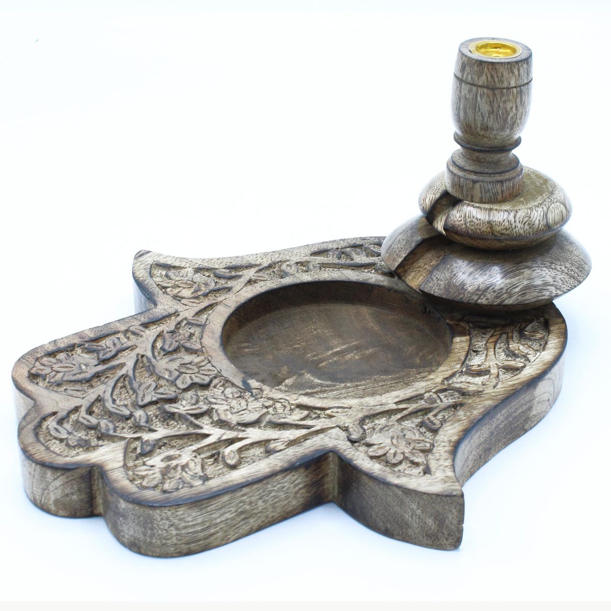 Mango Wood Backflow Incense Burner – Hamsa, Large