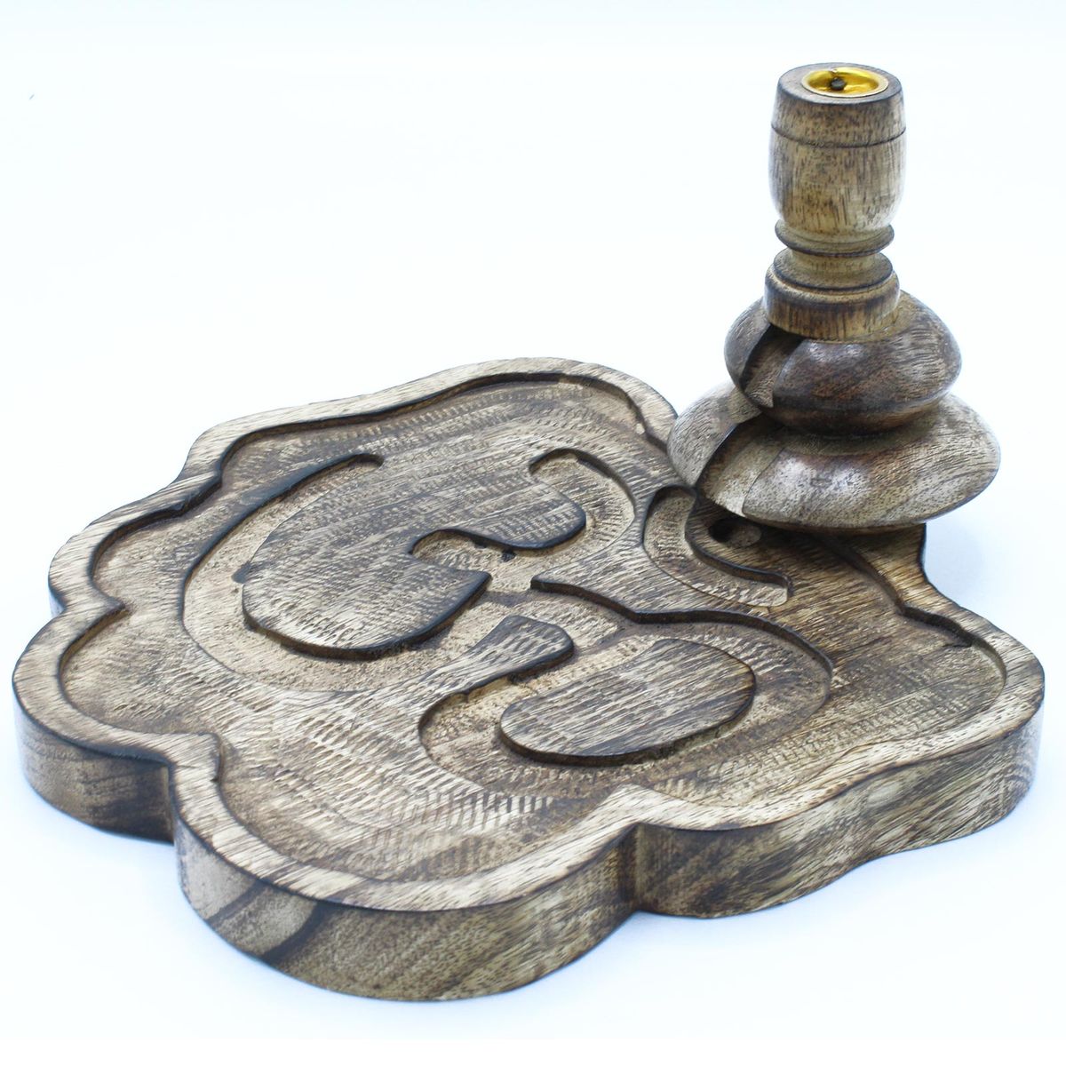 Mango Wood Backflow Incense Burner – Om, Large