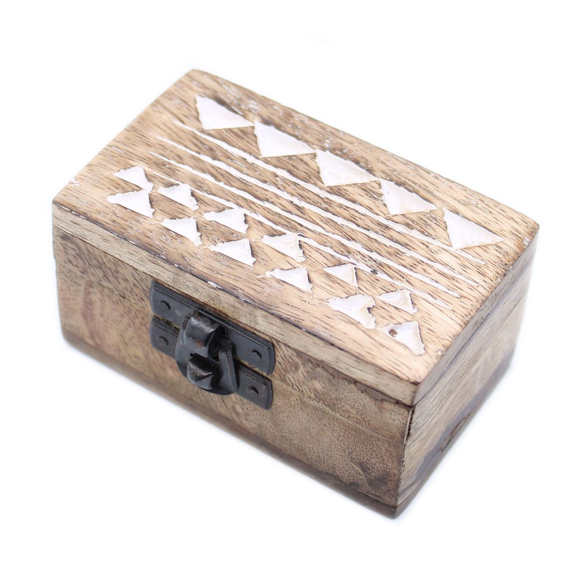 Whitewashed Wooden Pill Box – Aztec Design