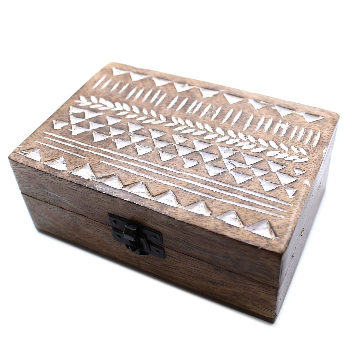 Whitewashed Wooden Box – Aztec Design, 6x4