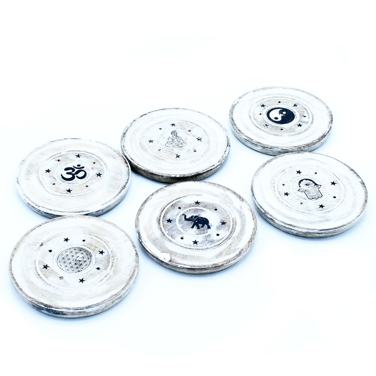 Whitewashed Cone & Incense Disc Holder