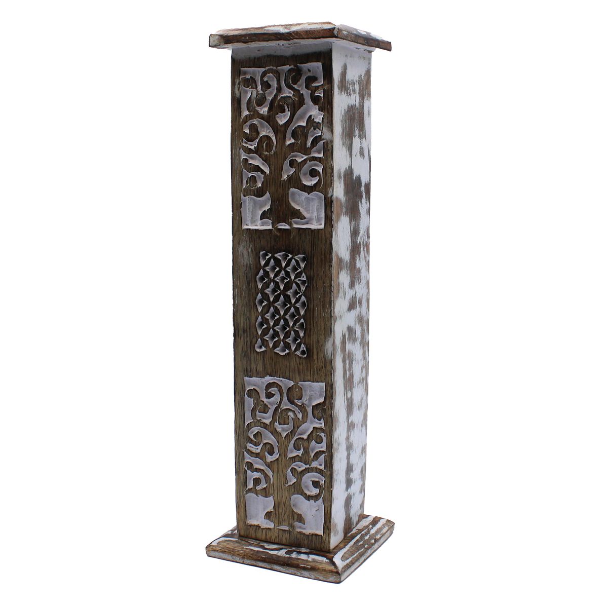 Whitewashed Mango Wood Incense Smoke Tower