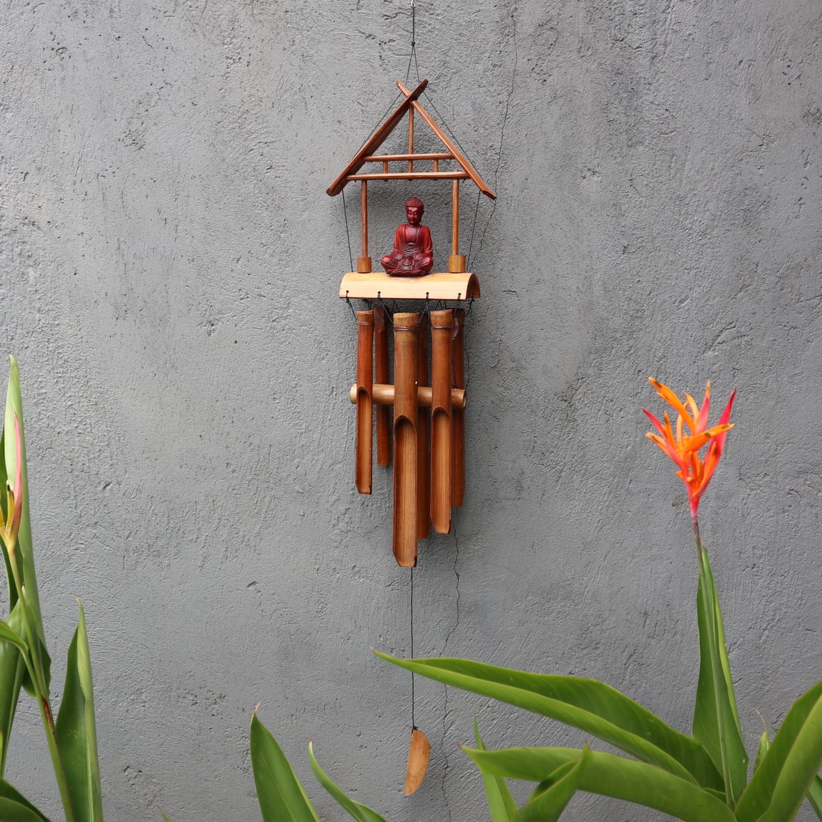 Natural Bamboo Wind Chime – Brown Buddha, 6 Tubes