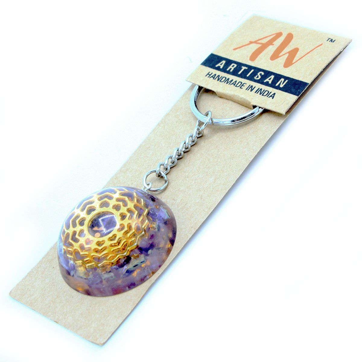 Orgonite Keyring – Amethyst Mandala Hearts