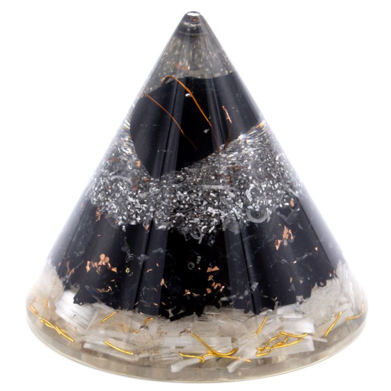 Orgonite Cone – Selenite, Black Tourmaline and Copper, 90mm