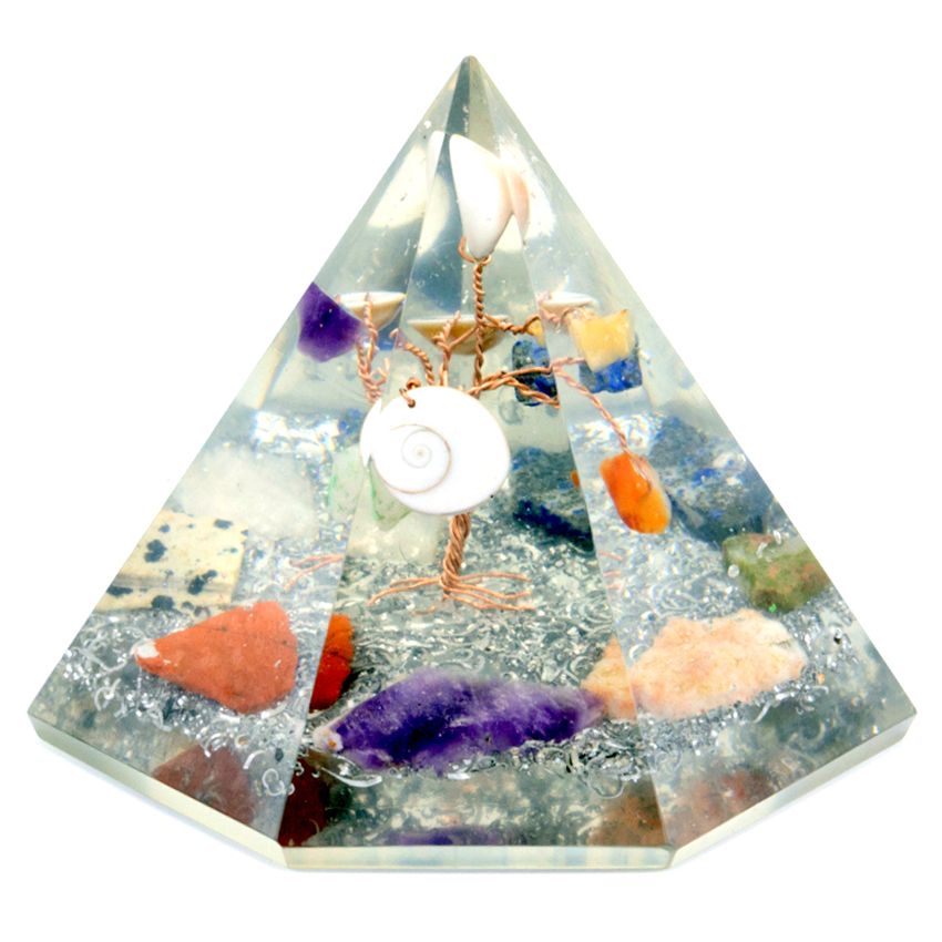 Orgonite Seven-Sided Pyramid – Gemstone Wisdom Tree, 90mm