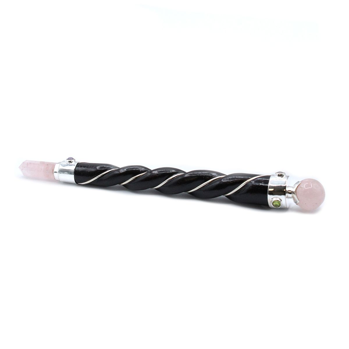 Twisted Silver Wand – Rose Quartz Sphere