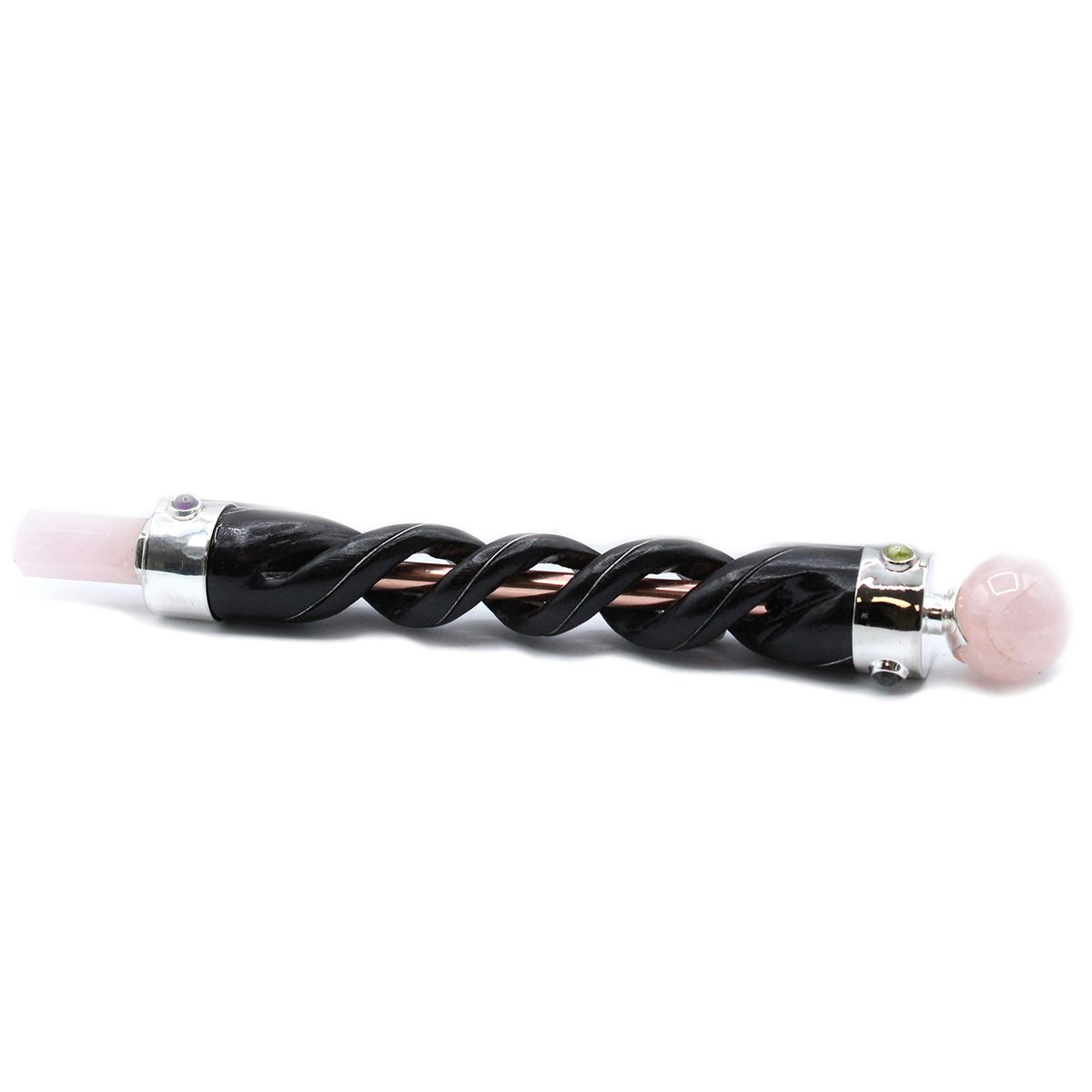 Spiral Carved Copper Pipe Wand – Rose Quartz
