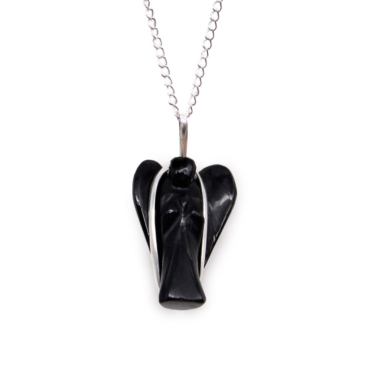 Gemstone Guardian Angel Pendant – Black Agate