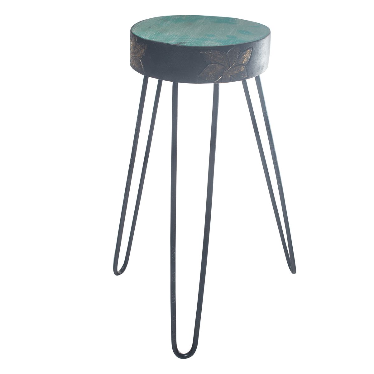 Albasia Wood Plant Stand – Turquoise & Gold Detail