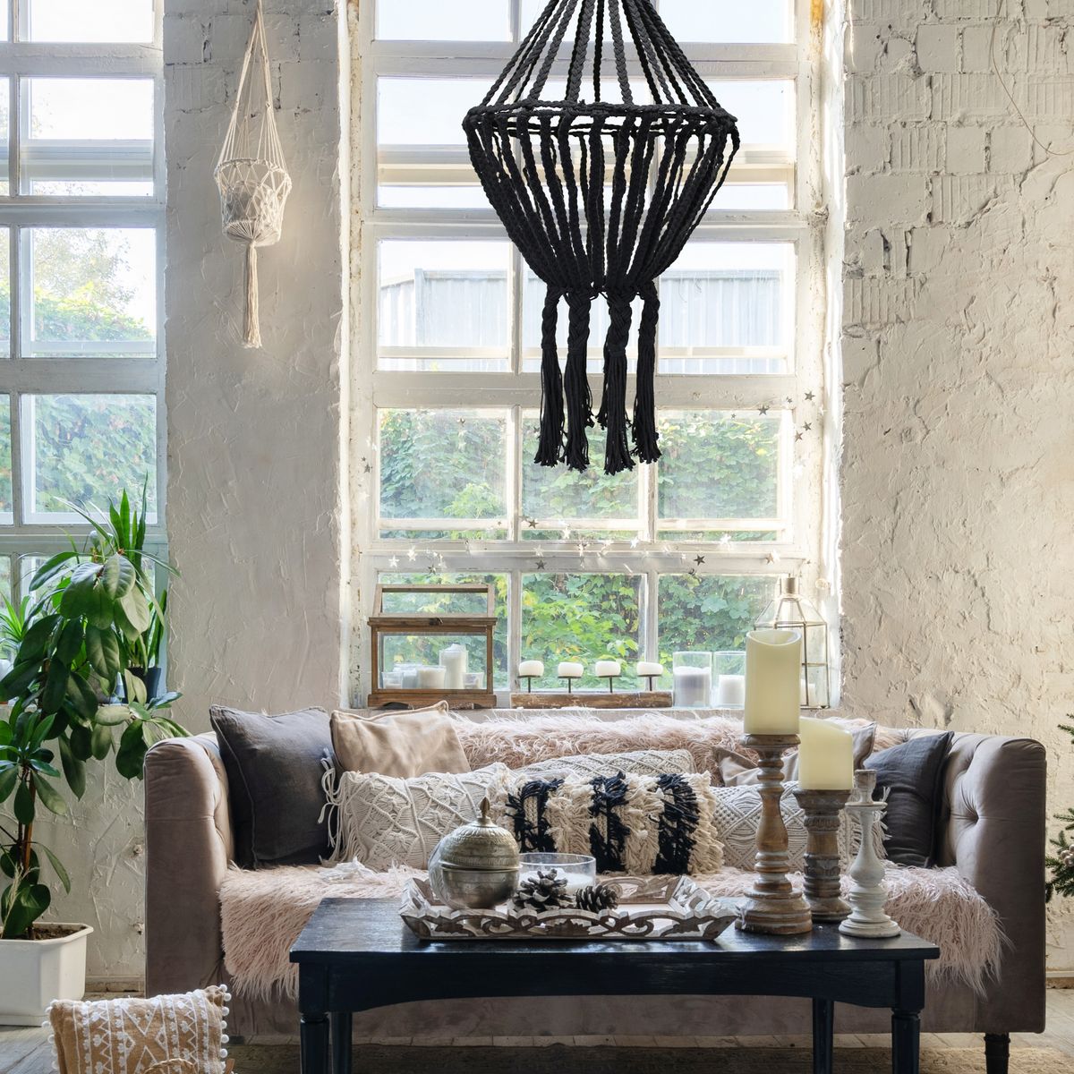 Macrame Large Drop Chandelier Shade – Black