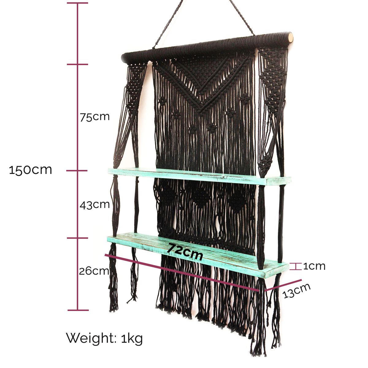 Natural Macrame Hanging Shelves – Blue