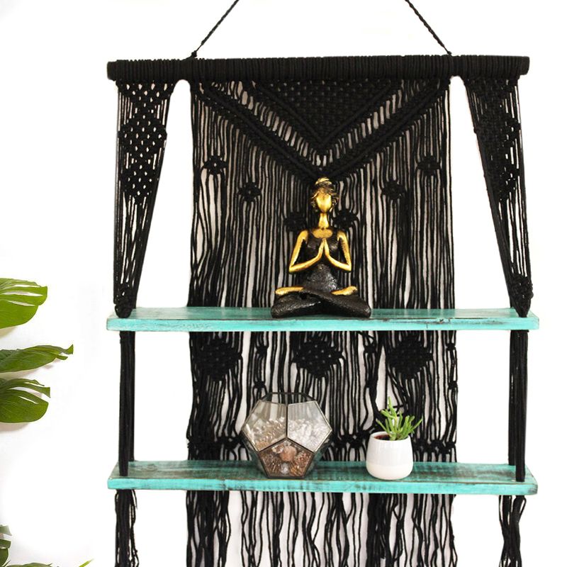 Black Macrame Hanging Shelves – Turquoise