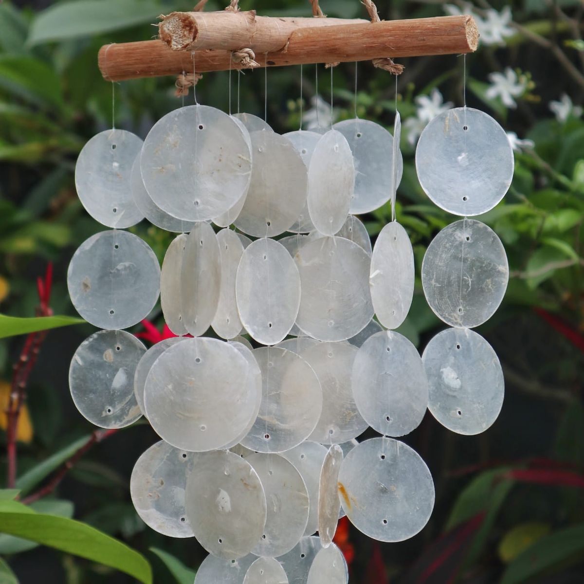 Pearl Effect Driftwood Cross Capiz Wind Chime