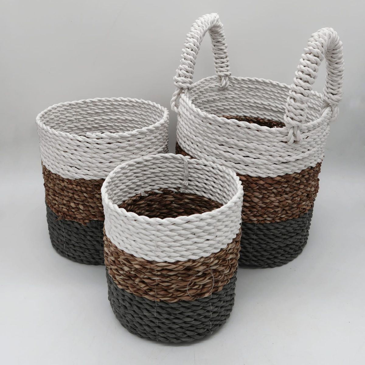 Seagrass Basket Set of 3 – Grey, Natural & White