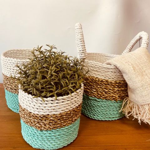 Seagrass Basket Set of 3 – Green, Natural & White