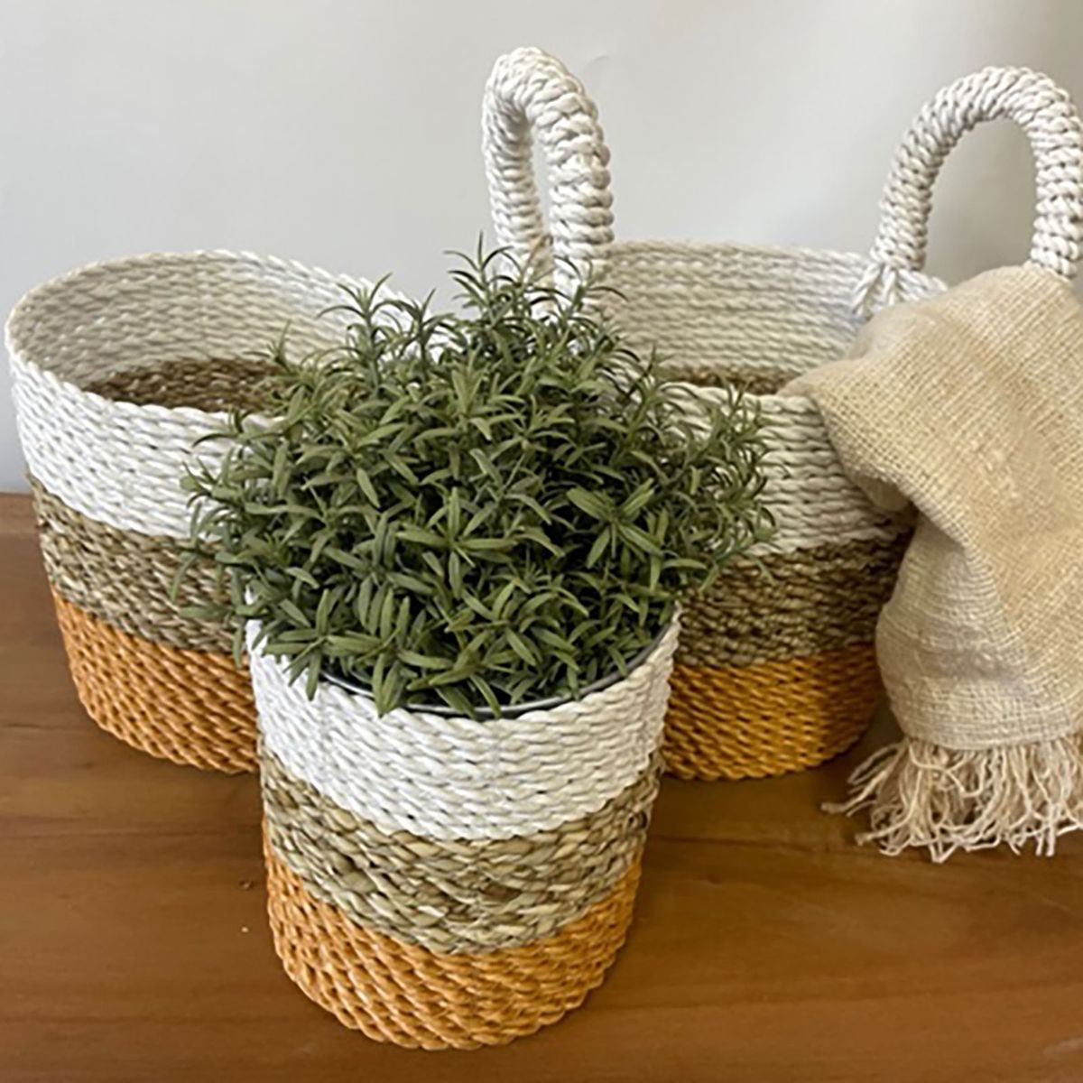 Seagrass Basket Set of 3 – Orange, Natural & White