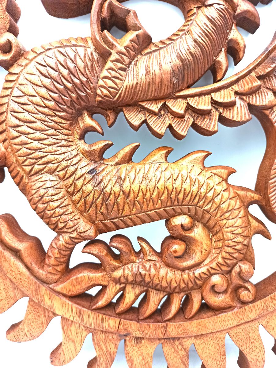 Dragon Carved Wood Panel – 40cm