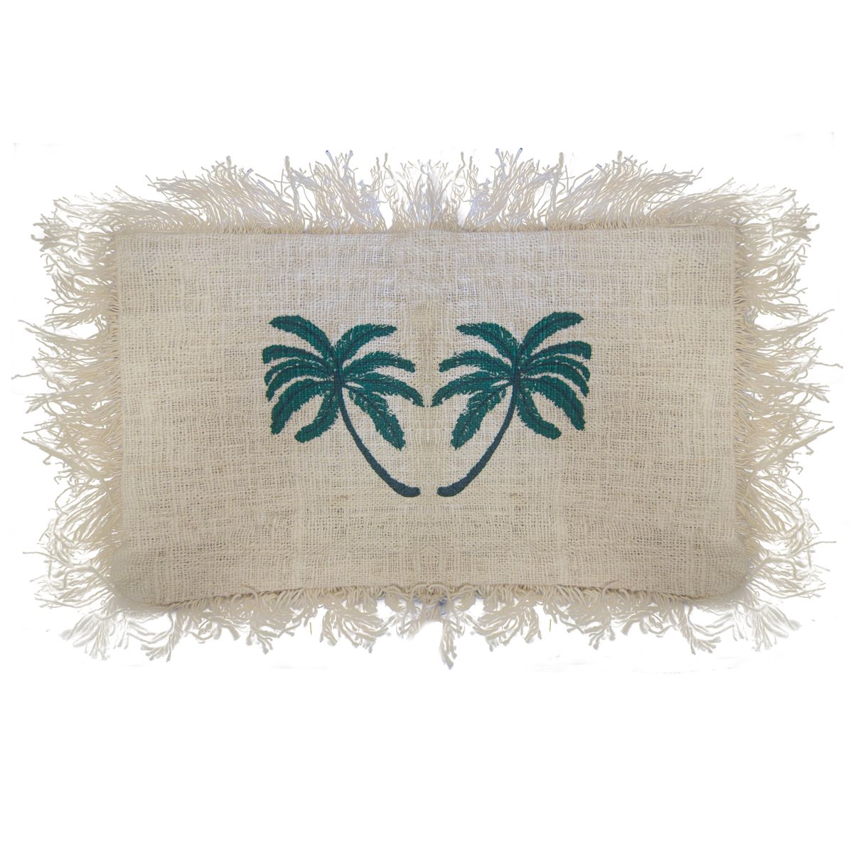 Linen Cushion Cover with Fringe – Palm Tree, 30 x 50cm