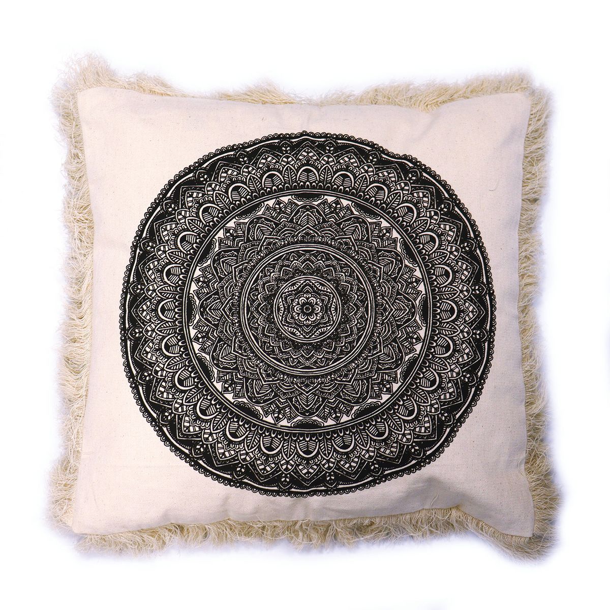 Traditional Mandala Cushion Cover – Black, 45x45cm
