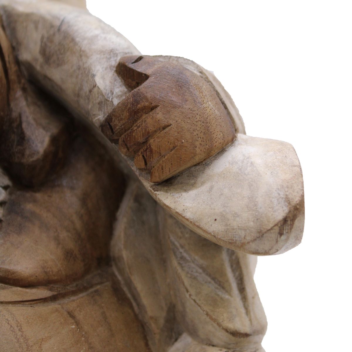 Happy Buddha Wooden Statue – Whitewash, 30cm