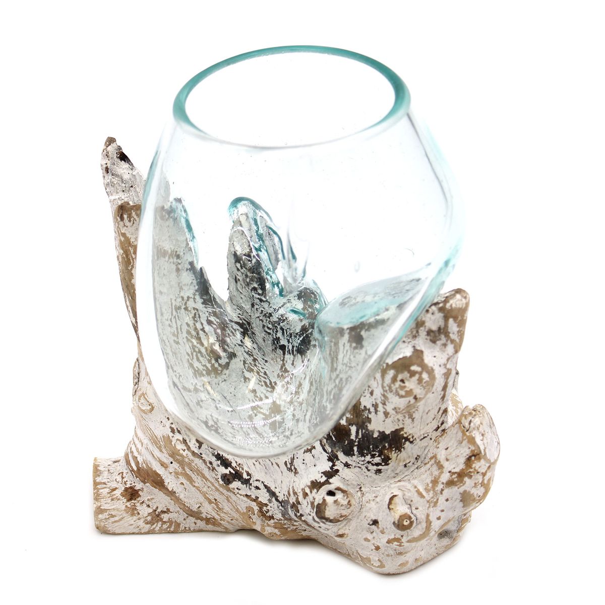 Molten Glass Bowl on Whitewash Wood – Medium
