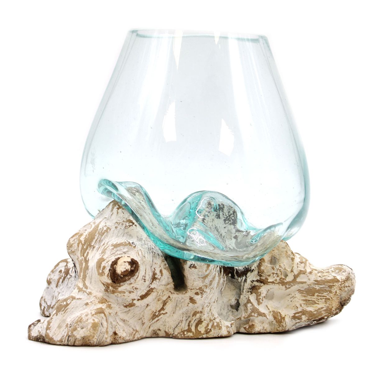 Molten Glass Bowl on Whitewash Wood – Large
