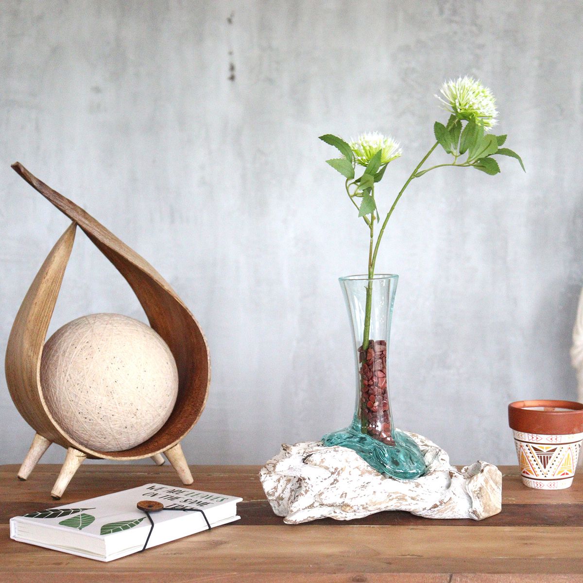 Molten Glass Vase on Whitewash Wood – Small