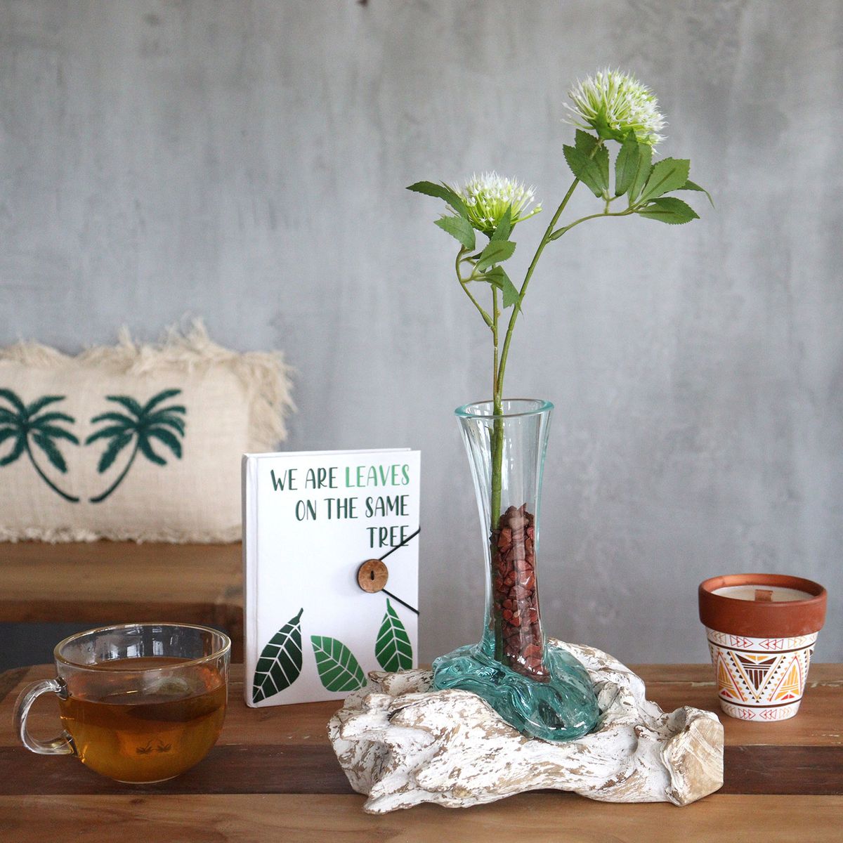 Molten Glass Vase on Whitewash Wood – Medium
