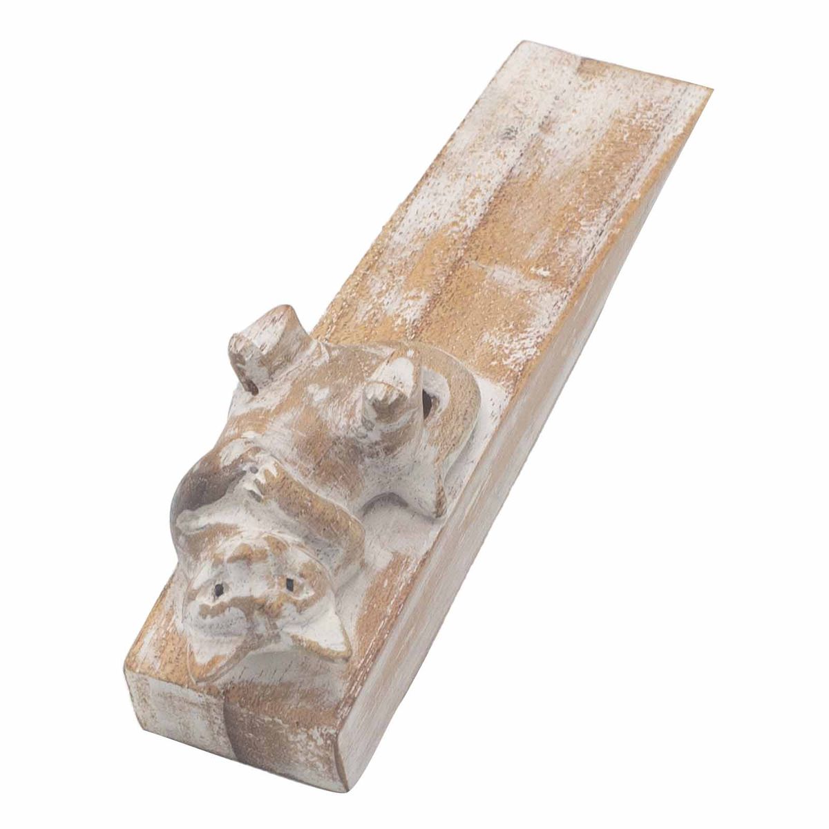 Hand-Carved Wooden Doorstop – Kitten