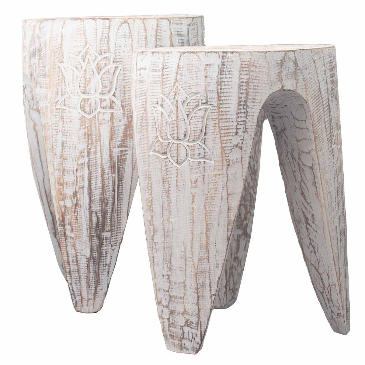 Interlocking Wooden Table & Stool Set of 2 – Whitewash, Large