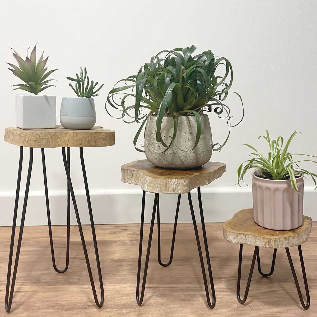Gamal Wood Plant Stands – Whitewash, Set of 3