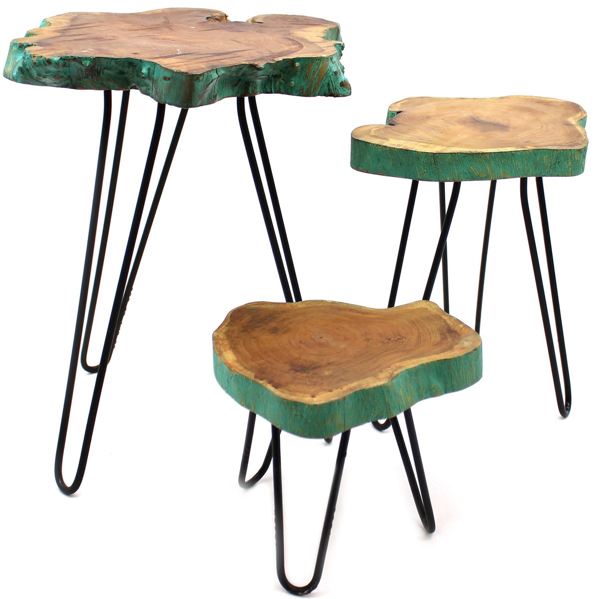 Gamal Wood Plant Stands – Greenwash, Set of 3