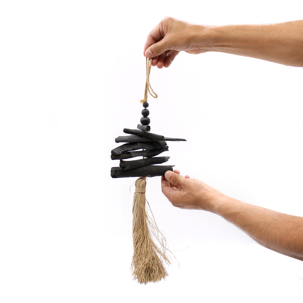 Hanging Driftwood & Raffia Tassel – 42cm