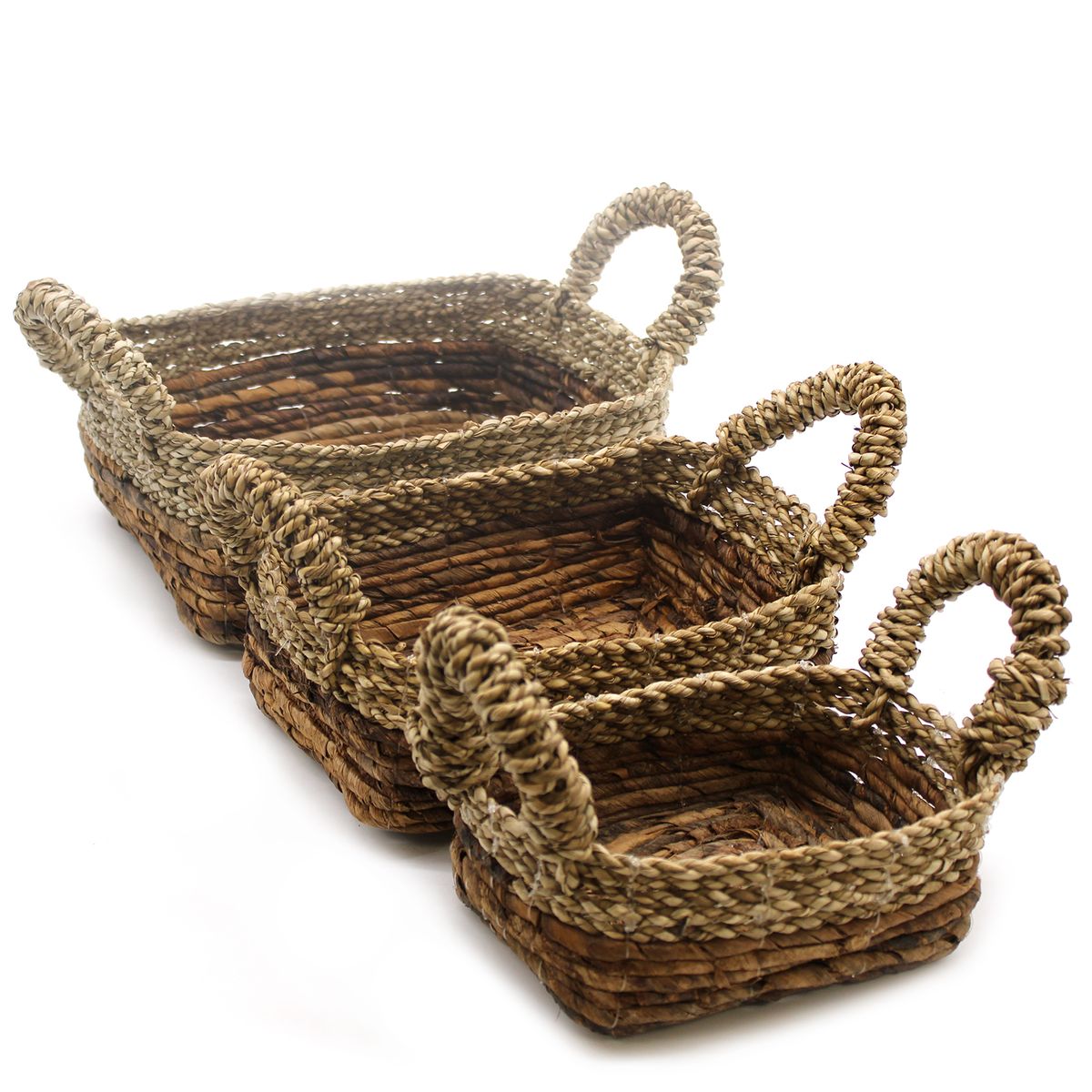 Banana Leaf & Seagrass Square Baskets – Set of 3