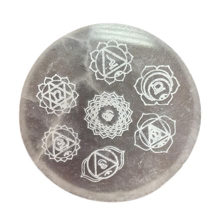 Selenite Charging Plate – Chakra Design, Small 8cm