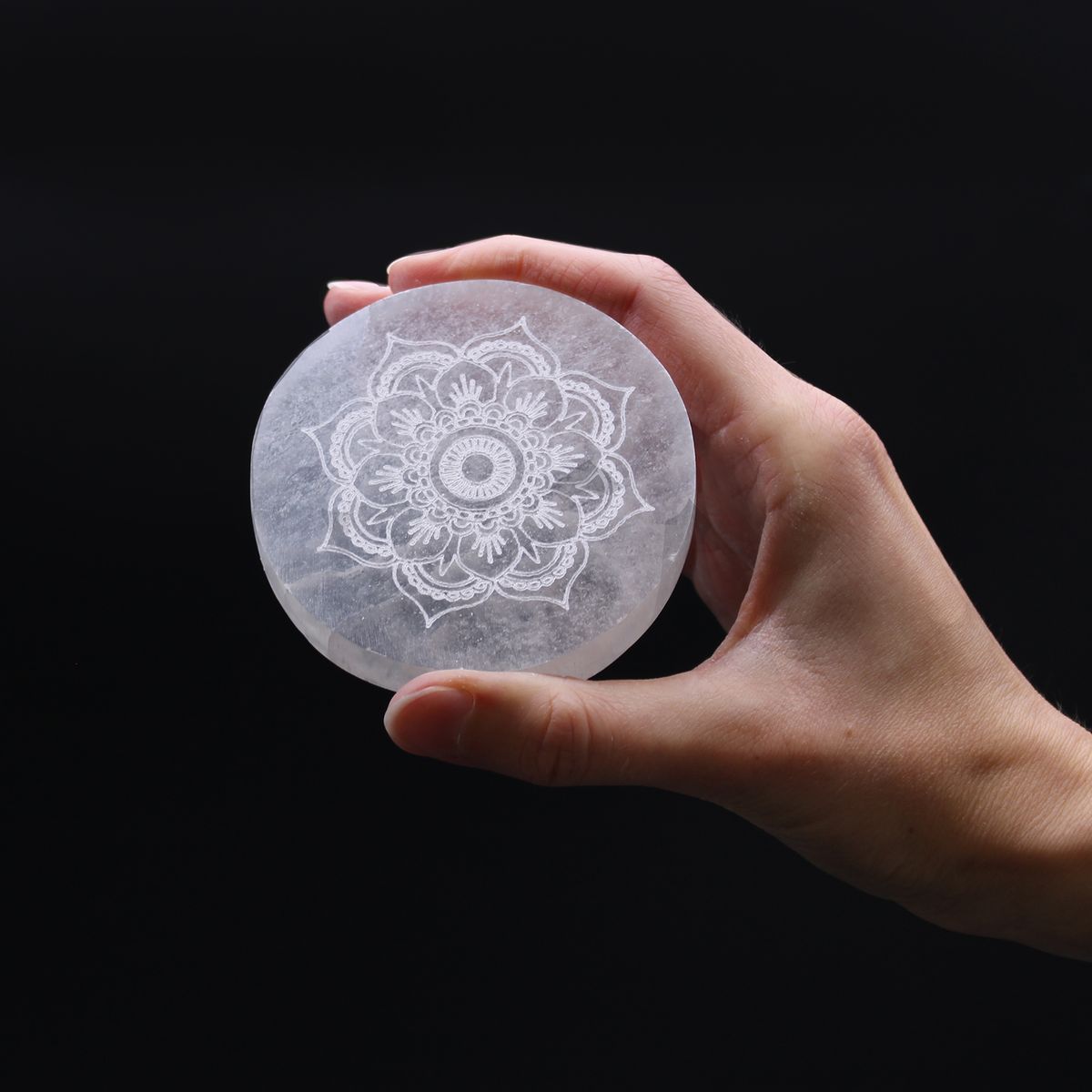 Selenite Charging Plate – Mandala Design, Small 8cm