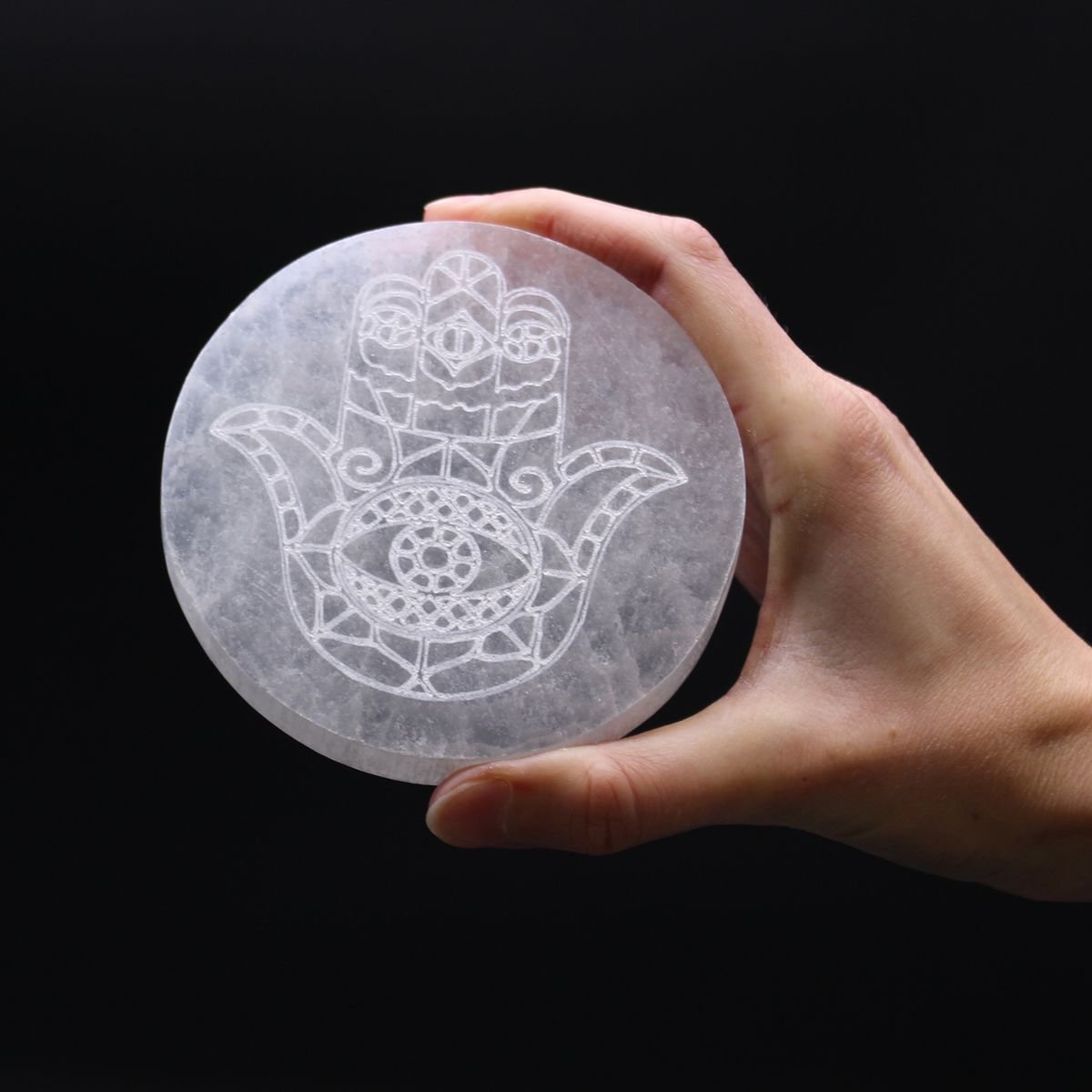 Selenite Charging Plate – Hamsa, 10cm