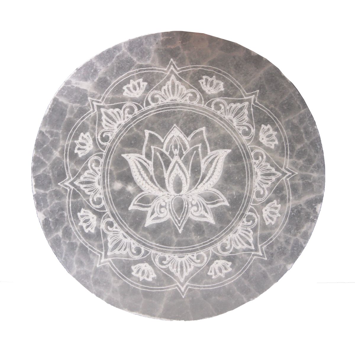 Selenite Charging Plate – Lotus Mandala, 10cm