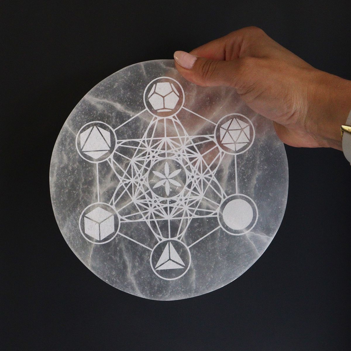 Selenite Charging Plate – Sacred Geometry, 18cm