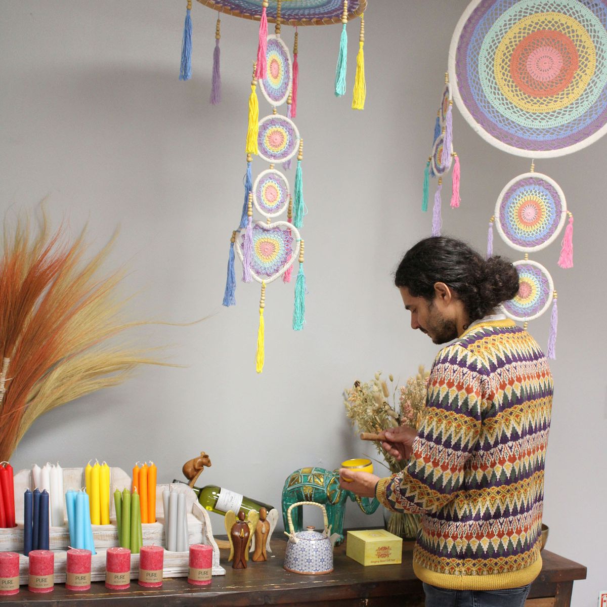 Large Payung Dreamcatcher – Pastel Rainbow, 55cm