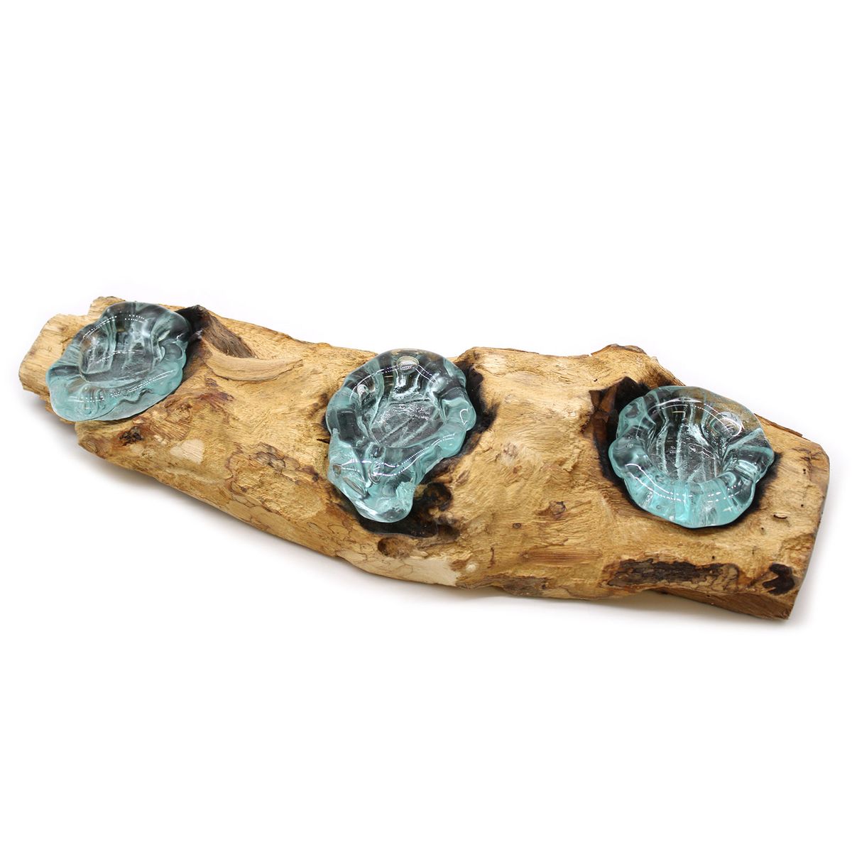 Molten Glass Candle Holder on Wood – Flat Triple