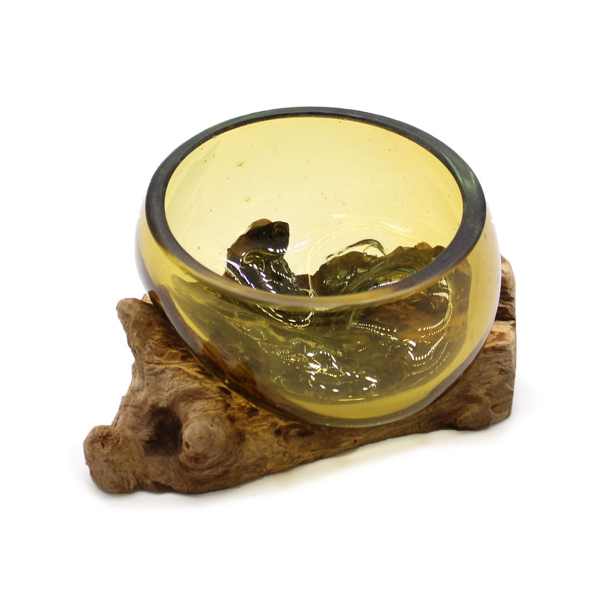 Molten Glass Mini Bowl on Wood – Amber