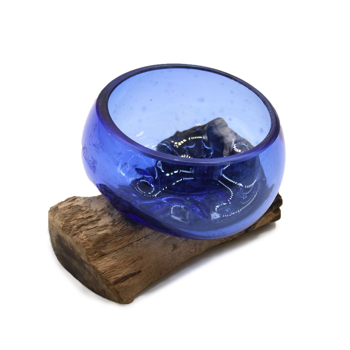 Molten Glass Mini Bowl on Wood – Blue